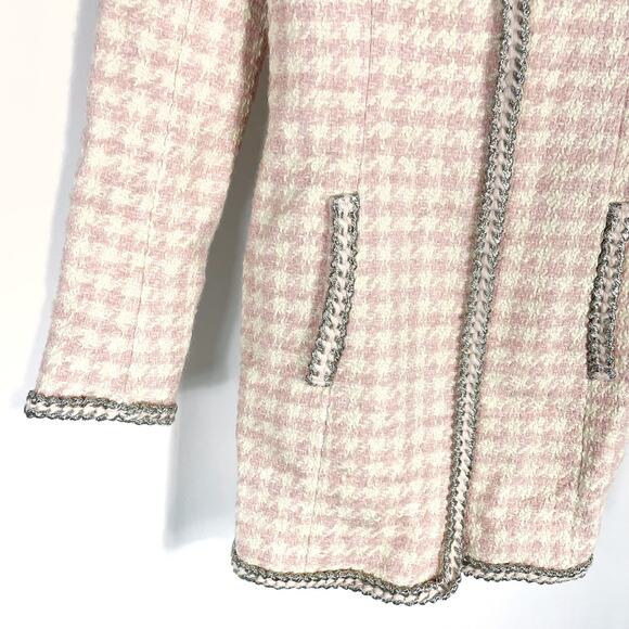 Assignment‎ Bridgette Mini Dress Pink Check Tweed Silver Trim Long Sleeve Sz S - Picture 7 of 14
